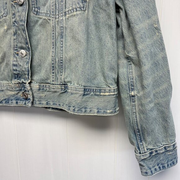 Zara Women's Denim Trucker‎ Jacket Size XXL Distressed Grunge - Picture 8 of 9